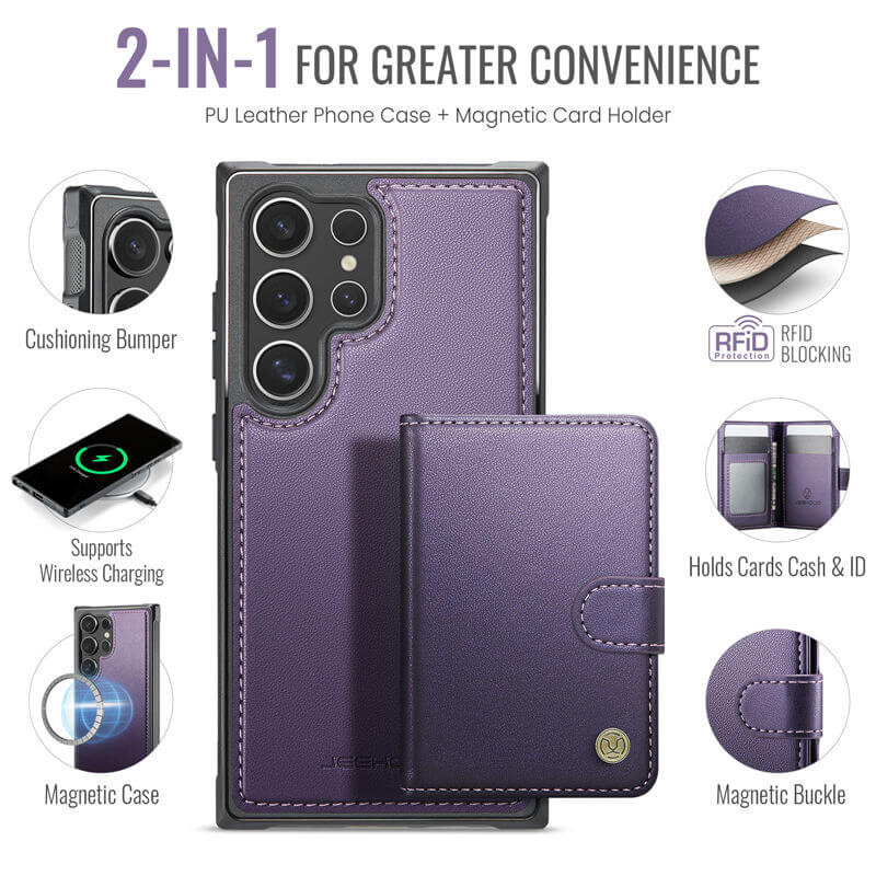 JEEHOOD Samsung Galaxy S24 Ultra 2-in-1 Magnetic Wallet Case