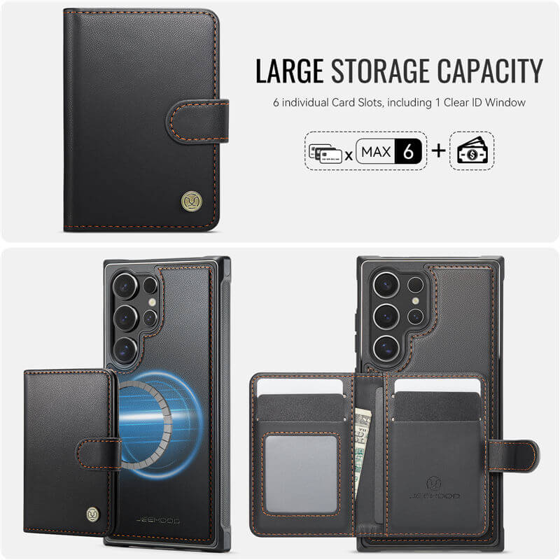 JEEHOOD Samsung Galaxy S25 Ultra 2-in-1 Magnetic Wallet Case