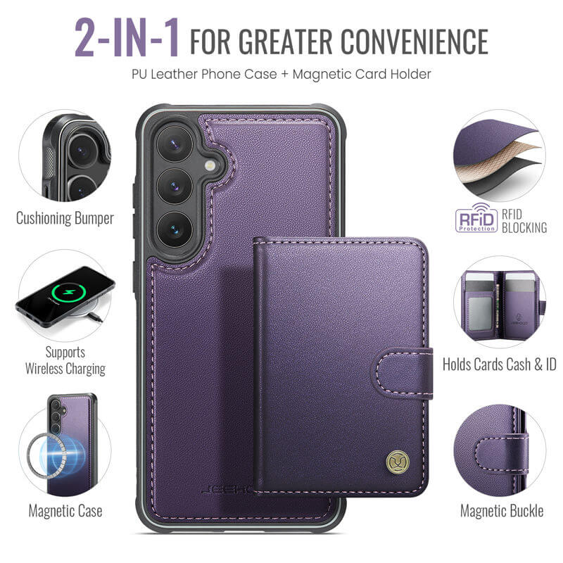 JEEHOOD Samsung Galaxy S24 2-in-1 Magnetic Wallet Case