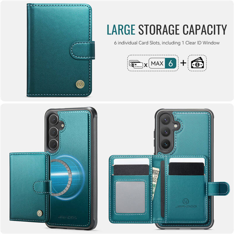 JEEHOOD Samsung Galaxy S25 2-in-1 Magnetic Wallet Case