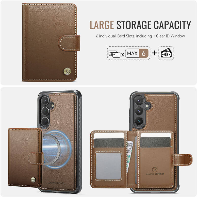 JEEHOOD Samsung Galaxy S24 2-in-1 Magnetic Wallet Case
