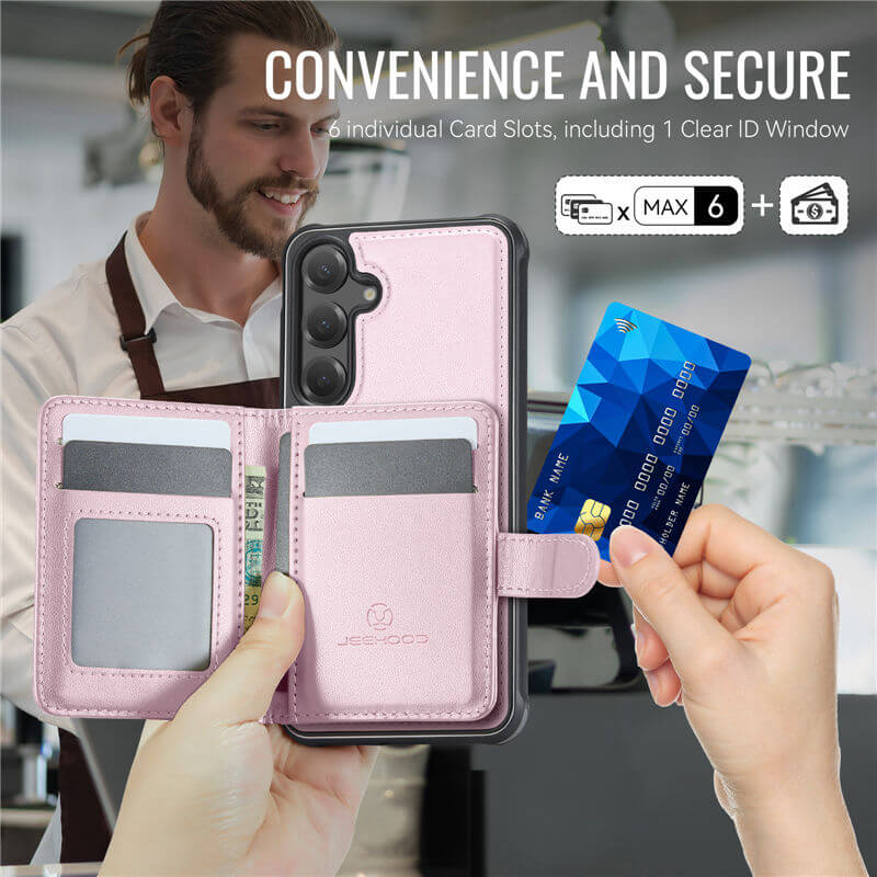 JEEHOOD Samsung Galaxy S25 2-in-1 Magnetic Wallet Case