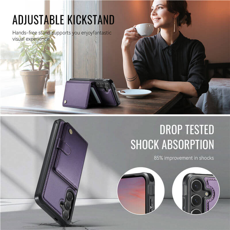 JEEHOOD Samsung Galaxy S24 2-in-1 Magnetic Wallet Case