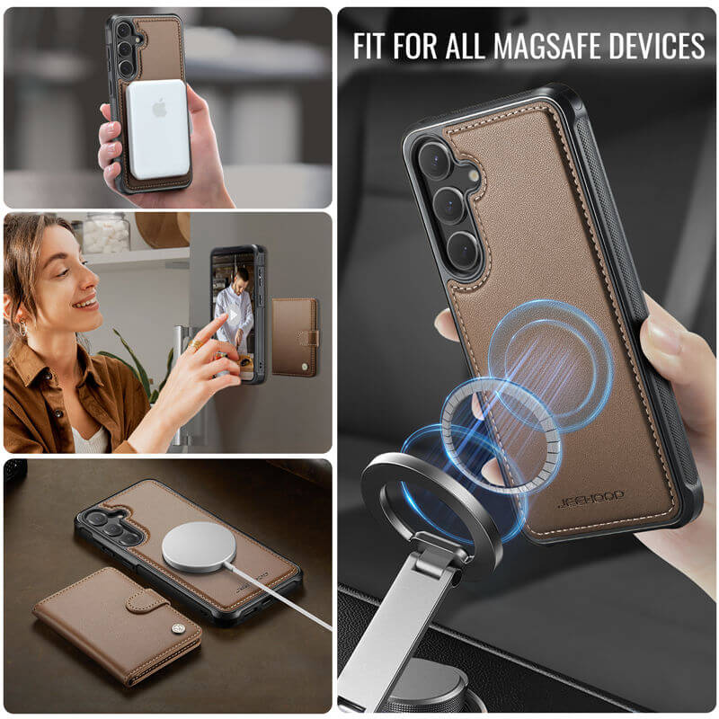JEEHOOD Samsung Galaxy S25 2-in-1 Magnetic Wallet Case