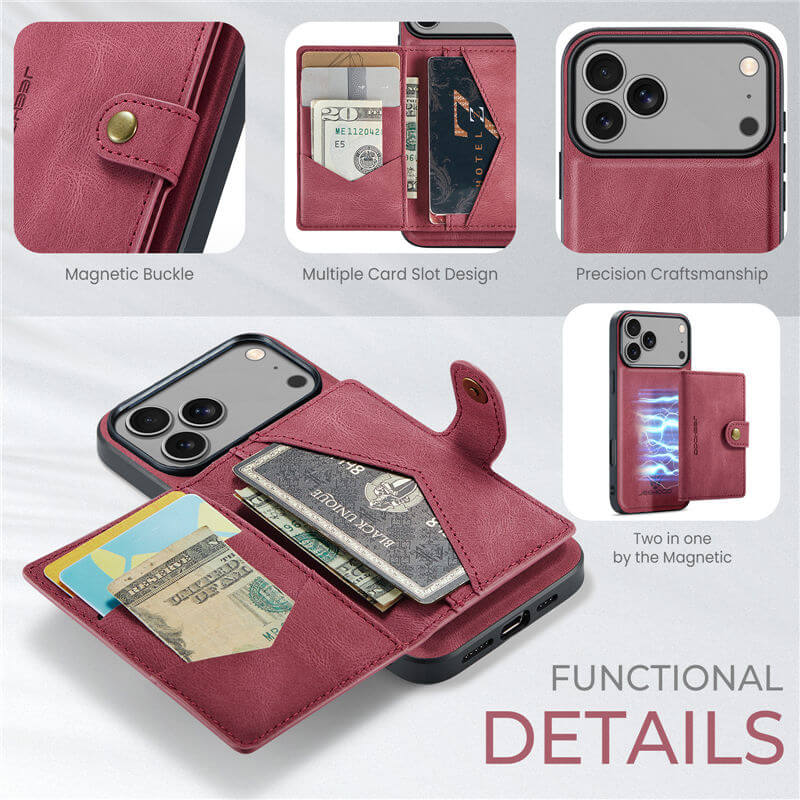 JEEHOOD iPhone 17 Pro 2-in-1 Magnetic Wallet Case