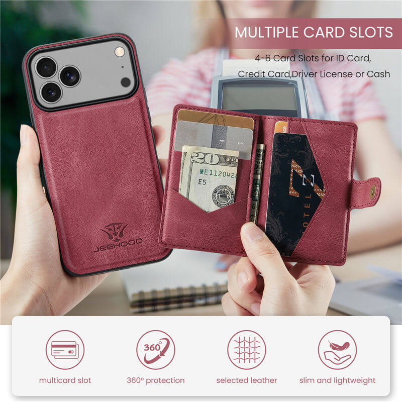 JEEHOOD iPhone 17 Pro Max 2-in-1 Magnetic Wallet Case