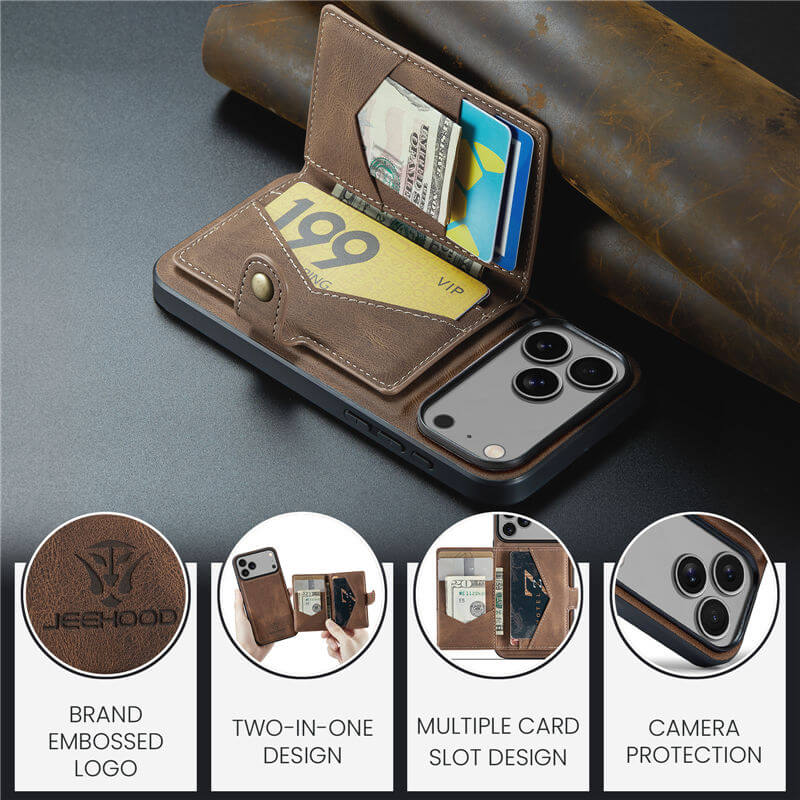 JEEHOOD iPhone 17 Pro Max 2-in-1 Magnetic Wallet Case