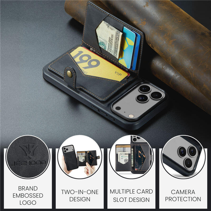 JEEHOOD iPhone 17 Pro 2-in-1 Magnetic Wallet Case