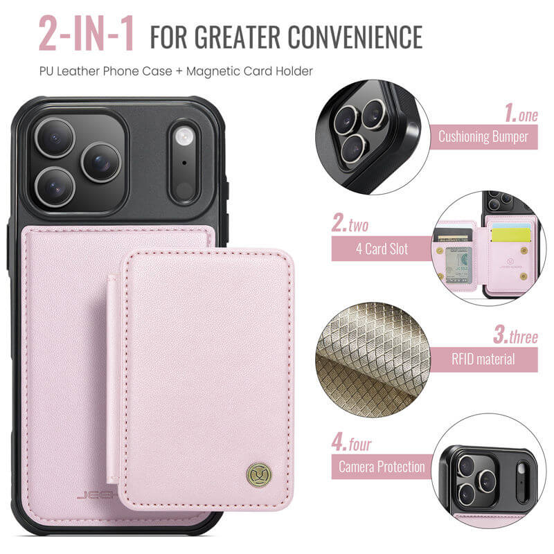 JEEHOOD iPhone 17 Pro Magnetic 2-in-1 Wallet RFID-blocking Case