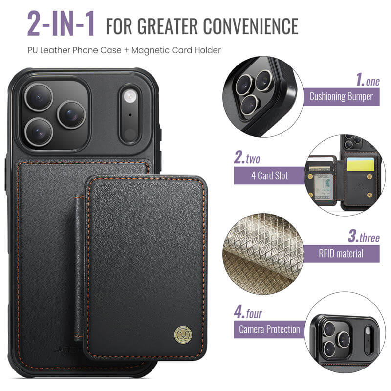 JEEHOOD iPhone 17 Pro Max Magnetic 2-in-1 Wallet RFID-blocking Case