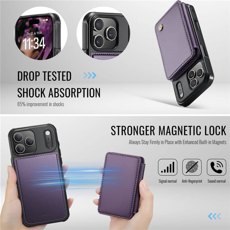 JEEHOOD iPhone 17 Pro Magnetic 2-in-1 Wallet RFID-blocking Case