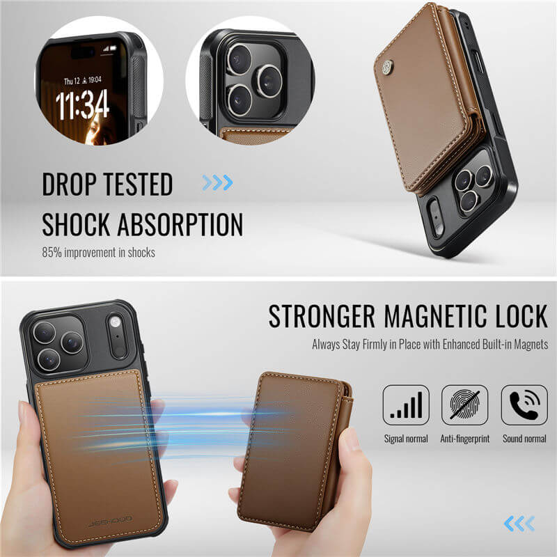 JEEHOOD iPhone 17 Pro Max Magnetic 2-in-1 Wallet RFID-blocking Case