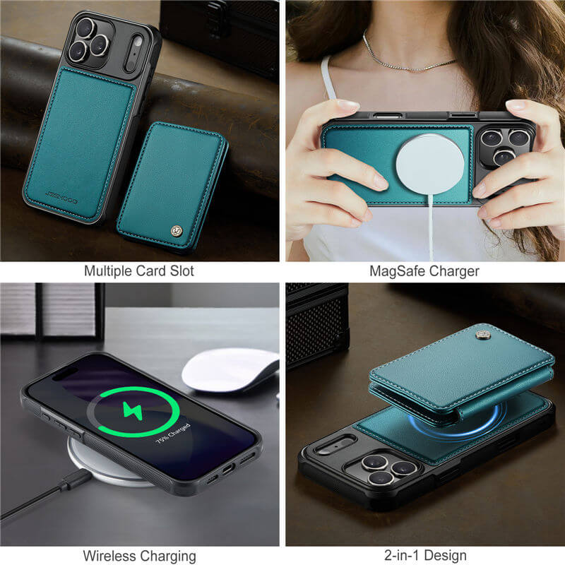 JEEHOOD iPhone 17 Pro Magnetic 2-in-1 Wallet RFID-blocking Case