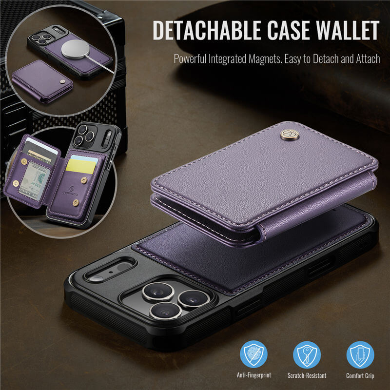 JEEHOOD iPhone 17 Pro Magnetic 2-in-1 Wallet RFID-blocking Case