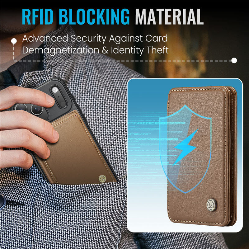 JEEHOOD iPhone 17 Pro Magnetic 2-in-1 Wallet RFID-blocking Case