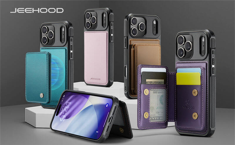 JEEHOOD iPhone 17 Pro Magnetic 2-in-1 Wallet RFID-blocking Case