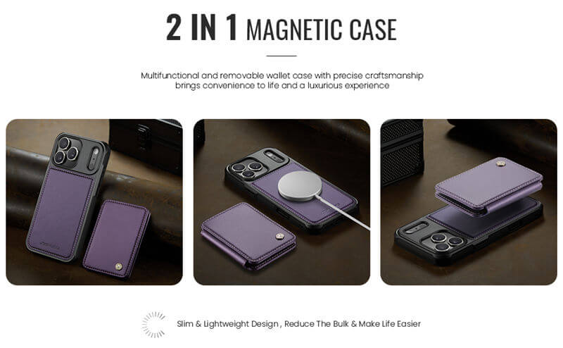 JEEHOOD iPhone 17 Pro Magnetic 2-in-1 Wallet RFID-blocking Case