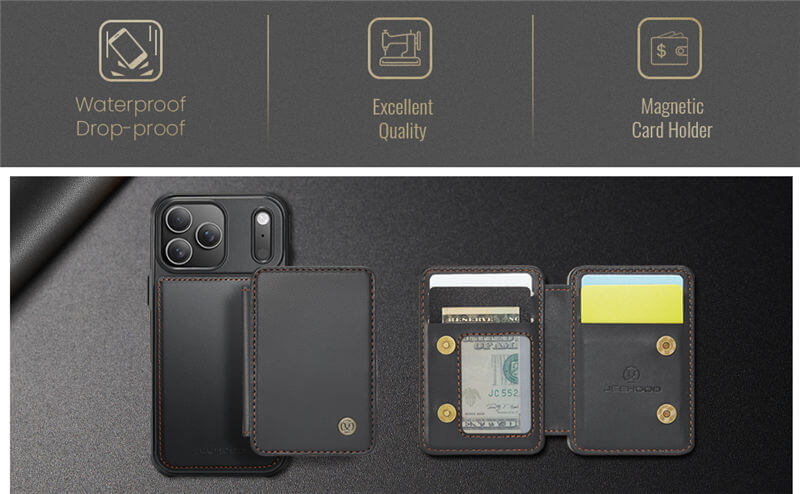 JEEHOOD iPhone 17 Pro Magnetic 2-in-1 Wallet RFID-blocking Case