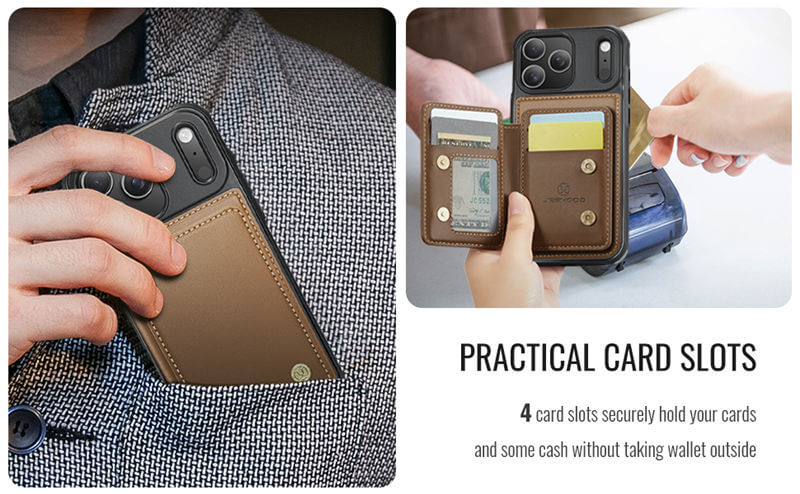 JEEHOOD iPhone 17 Pro Magnetic 2-in-1 Wallet RFID-blocking Case