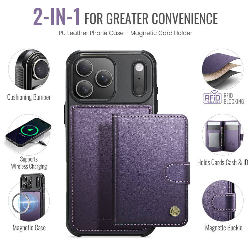 JEEHOOD iPhone 17 Pro Max 2-in-1 Magnetic Wallet Case