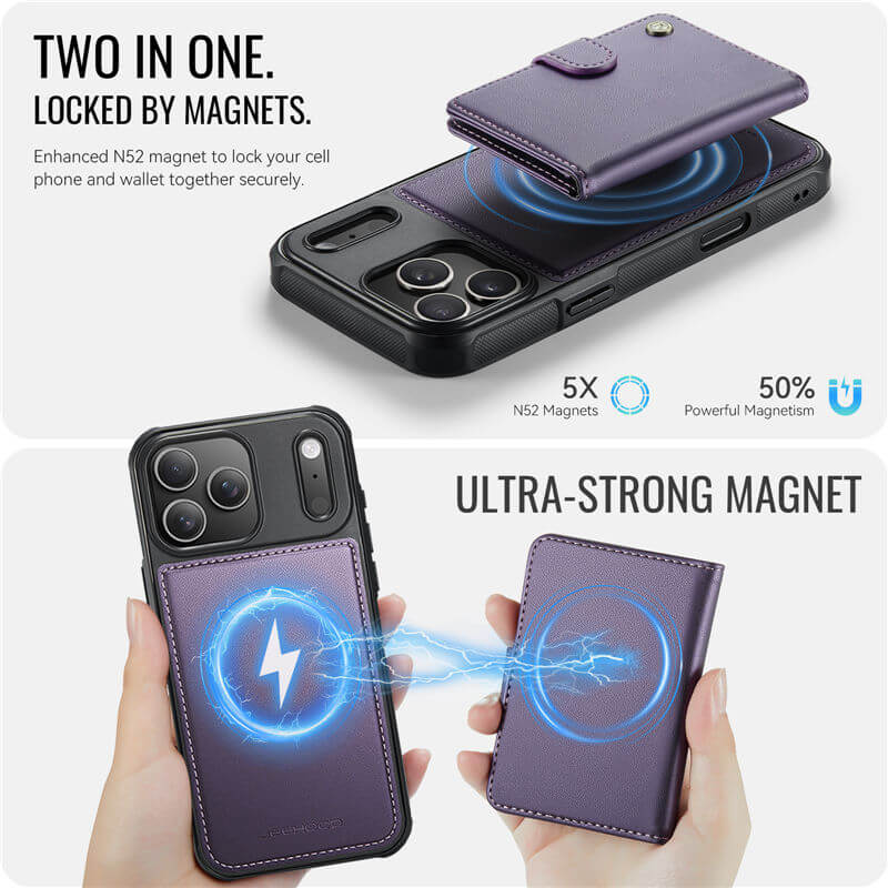 JEEHOOD iPhone 17 Pro 2-in-1 Magnetic Wallet Case