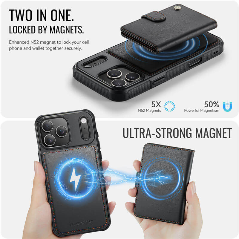 JEEHOOD iPhone 17 Pro Max 2-in-1 Magnetic Wallet Case