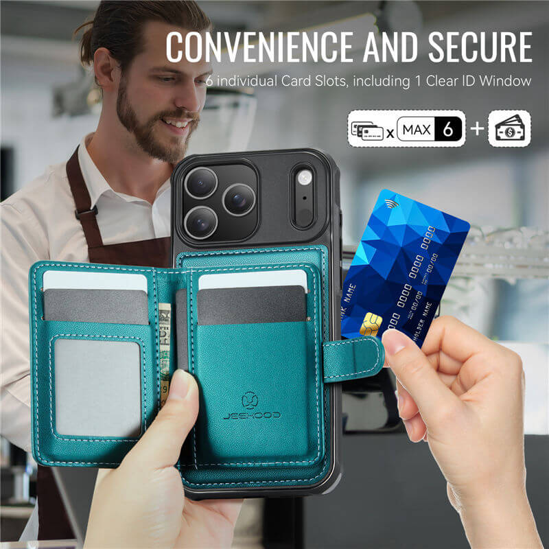 JEEHOOD iPhone 17 Pro Max 2-in-1 Magnetic Wallet Case