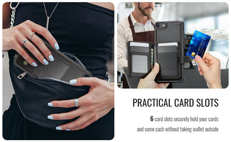 JEEHOOD iPhone 7/8/SE 2020/SE 2022 2-in-1 Magnetic Wallet Case