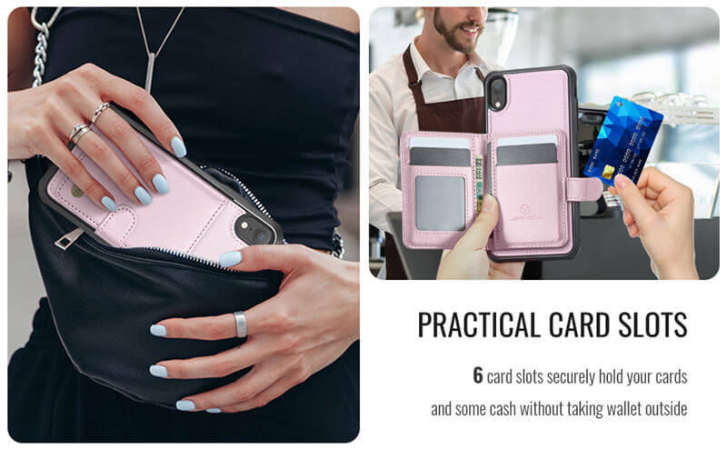 JEEHOOD iPhone XR 2-in-1 Magnetic Wallet Case