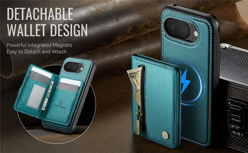 JEEHOOD Google Pixel 10A Detachable Magnetic Zipper Wallet Case