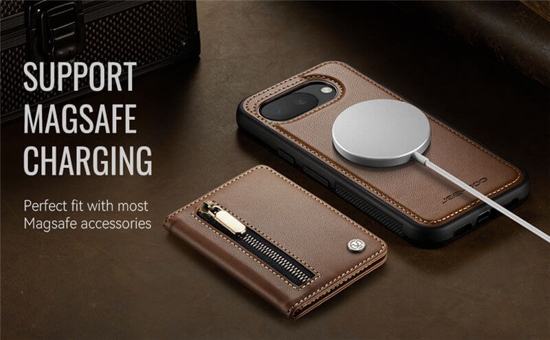 JEEHOOD Google Pixel 10A Detachable Magnetic Zipper Wallet Case