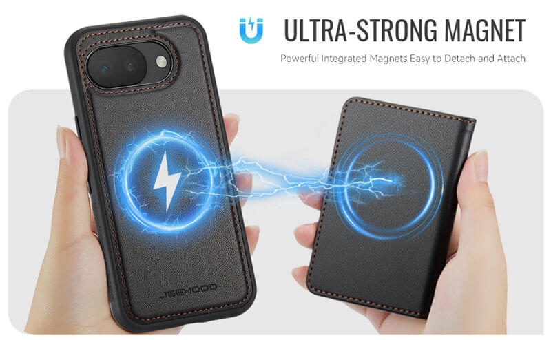 JEEHOOD Google Pixel 10A Detachable Magnetic Zipper Wallet Case