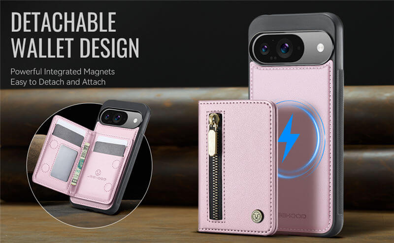 JEEHOOD Google Pixel 10/Pixel 10 Pro Detachable Magnetic Zipper Wallet Case