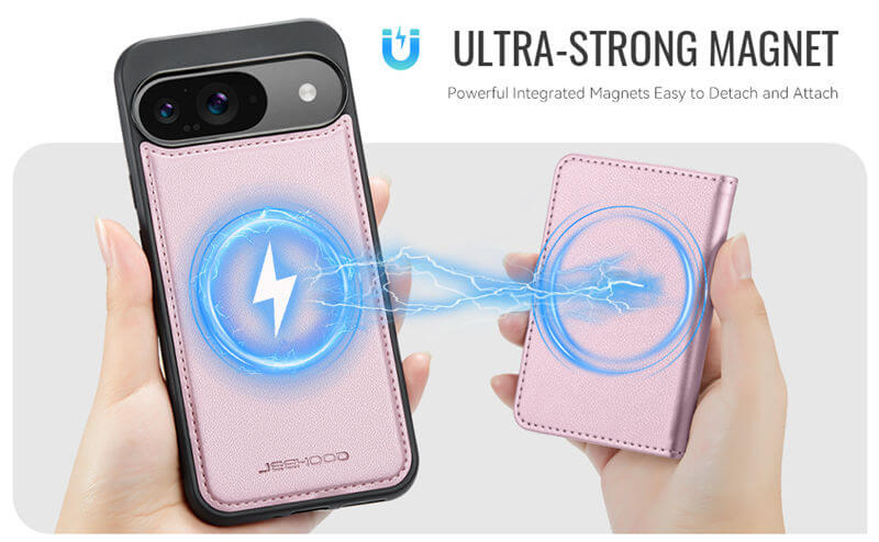 JEEHOOD Google Pixel 9/Pixel 9 Pro Detachable Magnetic Zipper Wallet Case