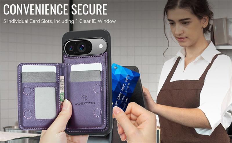 JEEHOOD Google Pixel 10/Pixel 10 Pro Detachable Magnetic Zipper Wallet Case