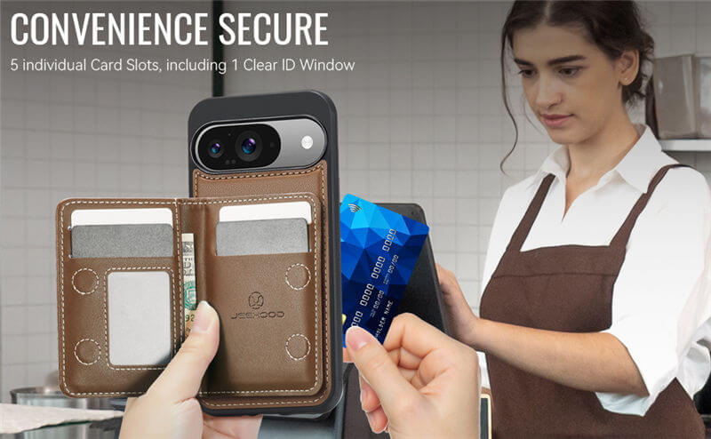 JEEHOOD Google Pixel 9/Pixel 9 Pro Detachable Magnetic Zipper Wallet Case