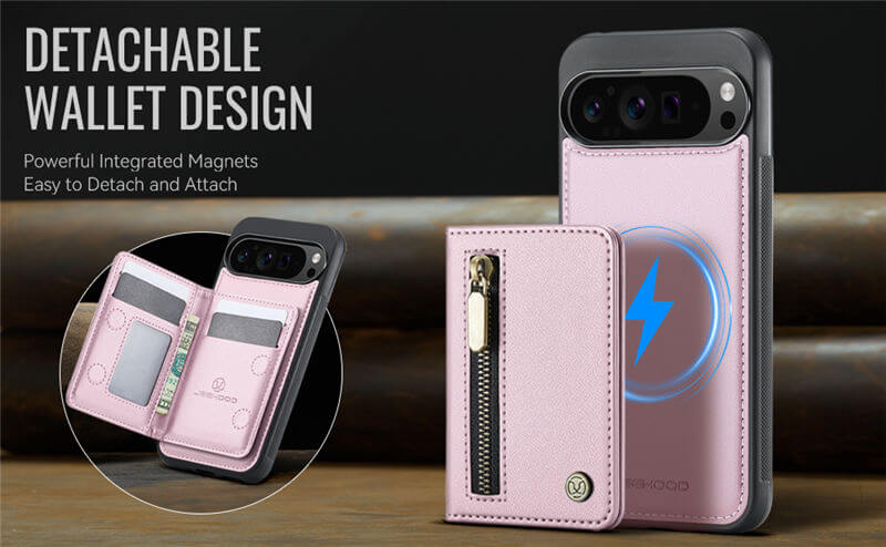 JEEHOOD Google Pixel 10 Pro XL Detachable Magnetic Zipper Wallet Case