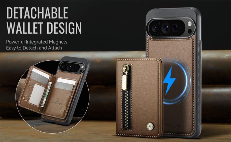 JEEHOOD Google Pixel 9 Pro XL Detachable Magnetic Zipper Wallet Case