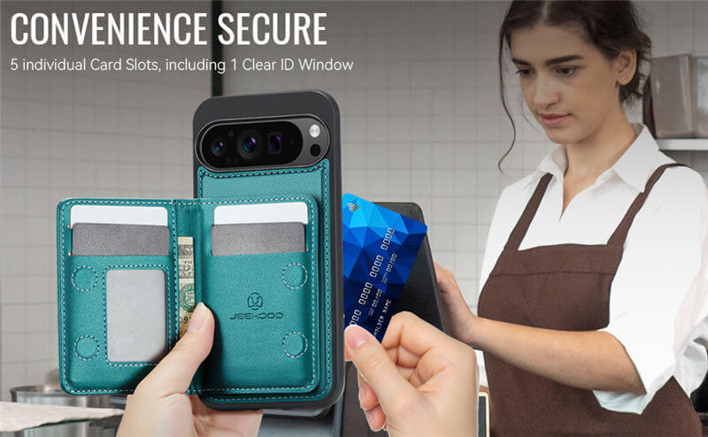 JEEHOOD Google Pixel 9 Pro XL Detachable Magnetic Zipper Wallet Case