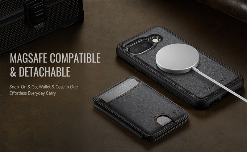 JEEHOOD Google Pixel 9A 2-in-1 Magnetic Wallet Case