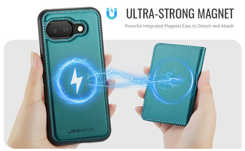 JEEHOOD Google Pixel 9A Detachable Magnetic Zipper Wallet Case