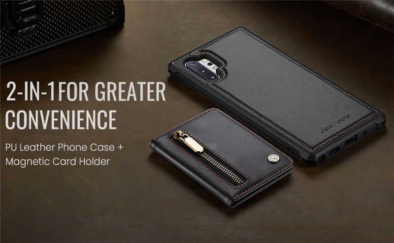 JEEHOOD Samsung Galaxy Note 10 Plus Detachable Magnetic Zipper Wallet Case