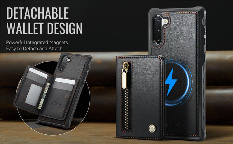 JEEHOOD Samsung Galaxy Note 10 Detachable Magnetic Zipper Wallet Case