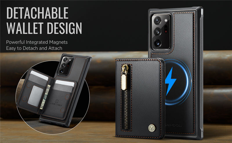 JEEHOOD Samsung Galaxy Note 20 Ultra Detachable Magnetic Zipper Wallet Case