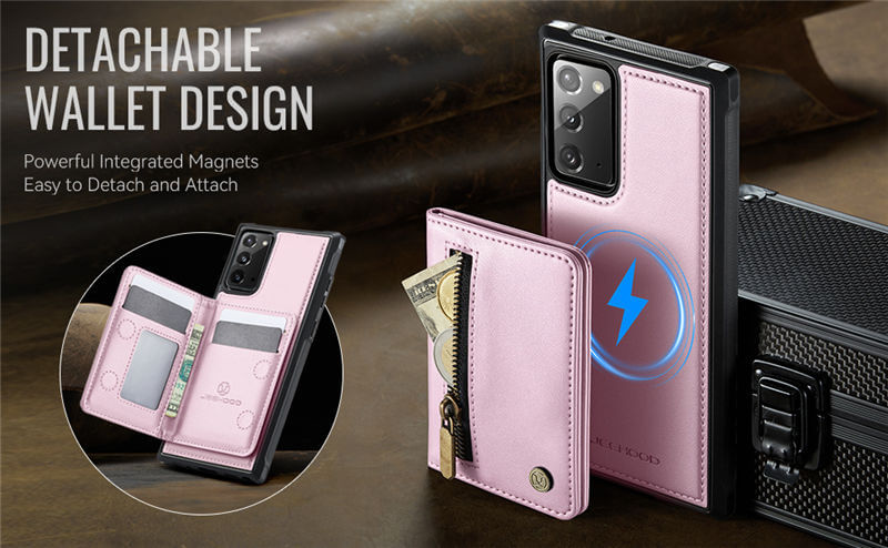 JEEHOOD Samsung Galaxy Note 20 Detachable Magnetic Zipper Wallet Case