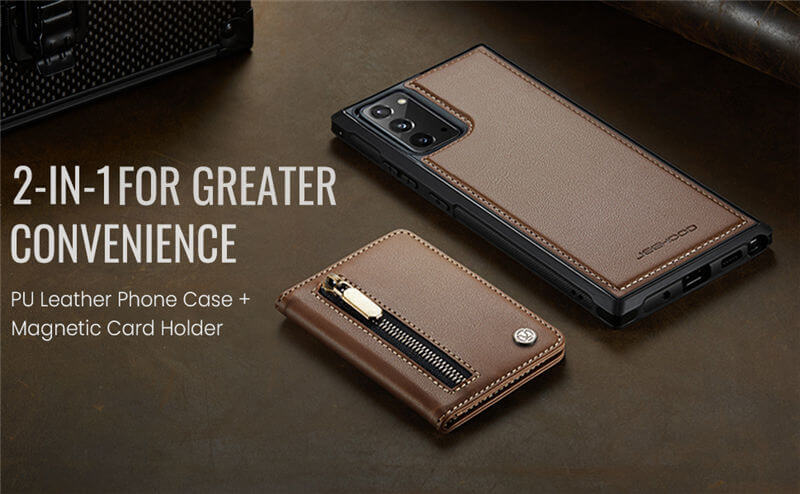 JEEHOOD Samsung Galaxy Note 20 Detachable Magnetic Zipper Wallet Case