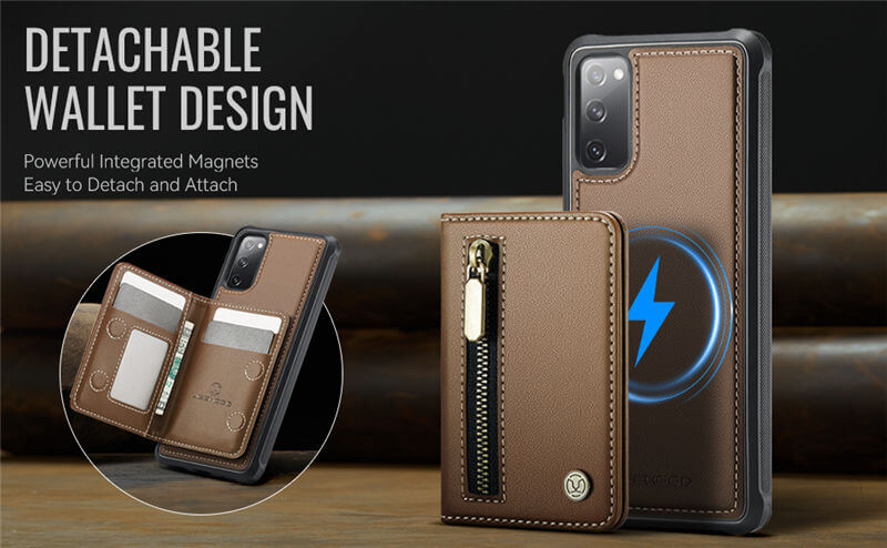 JEEHOOD Samsung Galaxy S20 FE Detachable Magnetic Zipper Wallet Case