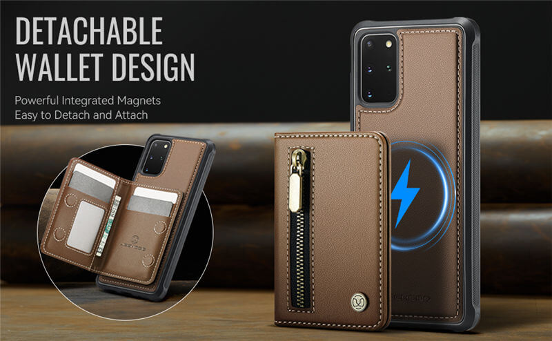 JEEHOOD Samsung Galaxy S20 Plus Detachable Magnetic Zipper Wallet Case