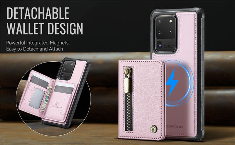 JEEHOOD Samsung Galaxy S20 Ultra Detachable Magnetic Zipper Wallet Case