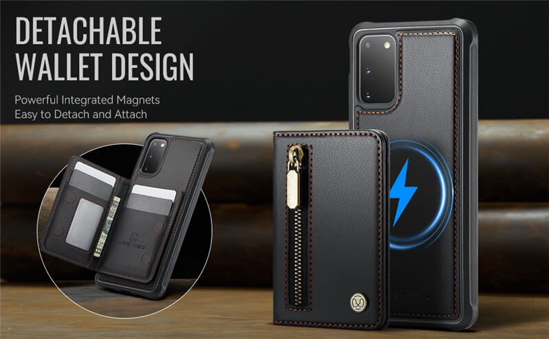JEEHOOD Samsung Galaxy S20 Detachable Magnetic Zipper Wallet Case